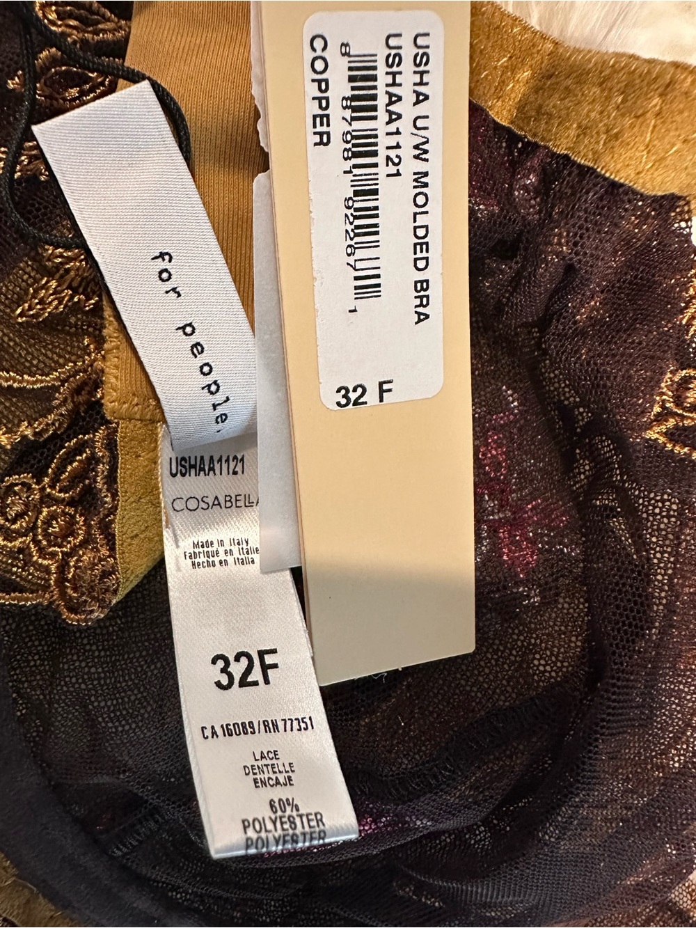 NWT Cosabella Ushuaya 32F Bra M/L Thong Lingerie Set Copper Italian Lace - Picture 8 of 13
